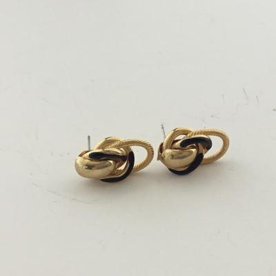 Gold tone with black unmarked fashion earrings