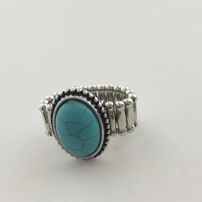Silver tone costume stretchy ring