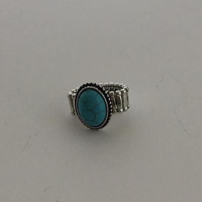 Silver tone costume stretchy ring