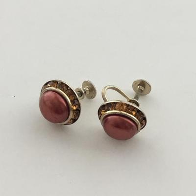 Gold tone red screw on earrings