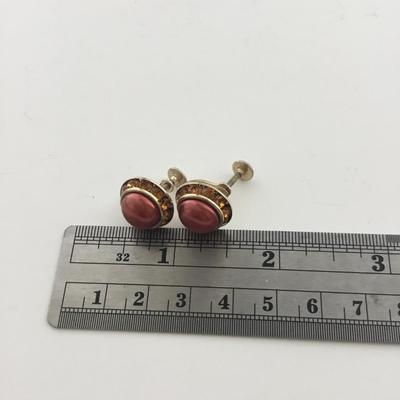 Gold tone red screw on earrings
