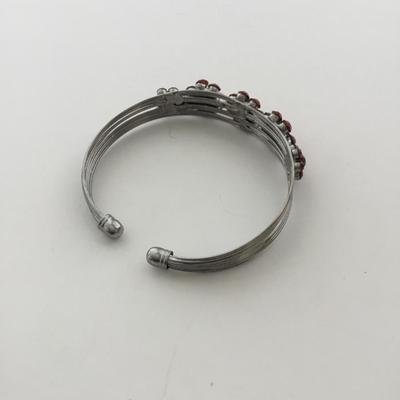 Silver tone red flower cuff bracelet