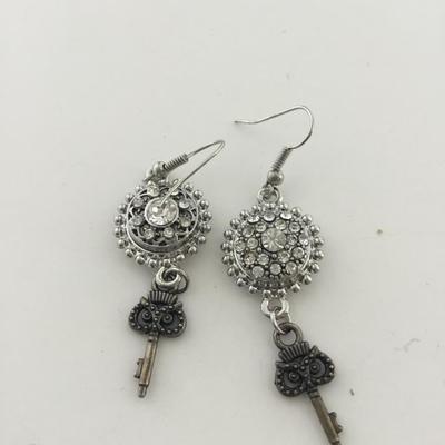 Silver tone dangle key earrings