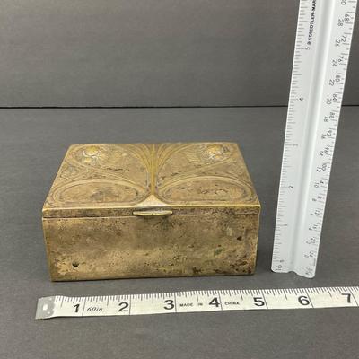 -9- ART NOUVEAU | Silver Over Brass Cigar Box | Marked