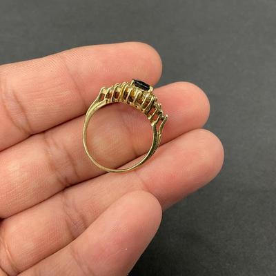-17- GOLD | 14K REA Deep Blue Stone With Diamond Chips | Marked