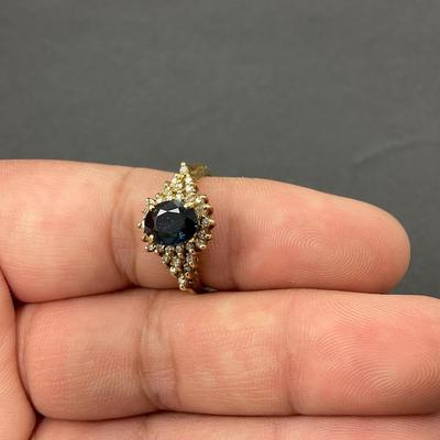 -17- GOLD | 14K REA Deep Blue Stone With Diamond Chips | Marked