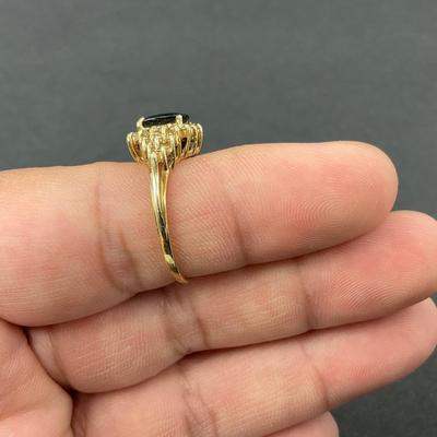 -17- GOLD | 14K REA Deep Blue Stone With Diamond Chips | Marked