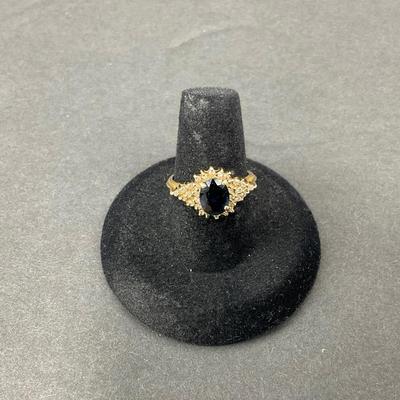 -17- GOLD | 14K REA Deep Blue Stone With Diamond Chips | Marked