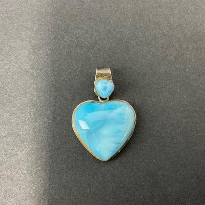 -36- SILVER | Sterling Polished Heart Stone Necklace Pendant | Marked