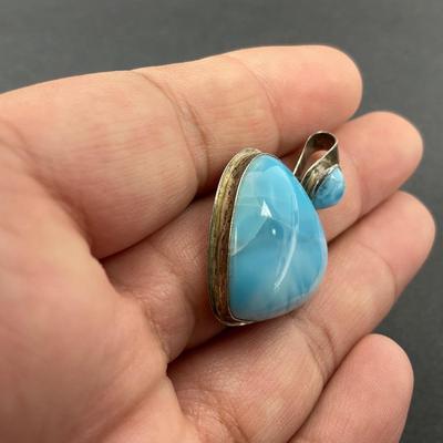 -36- SILVER | Sterling Polished Heart Stone Necklace Pendant | Marked