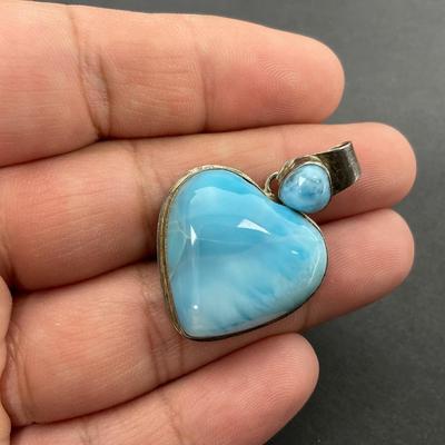 -36- SILVER | Sterling Polished Heart Stone Necklace Pendant | Marked