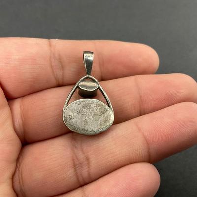 -37- SILVER | Sterling & Polished Stones Necklace Pendant | Marked