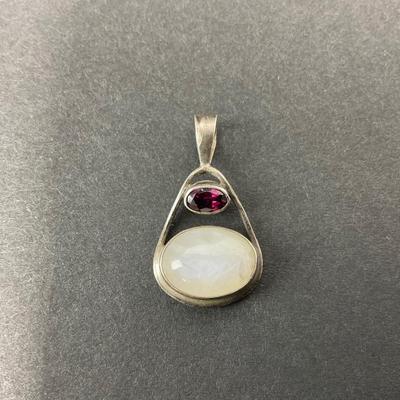 -37- SILVER | Sterling & Polished Stones Necklace Pendant | Marked