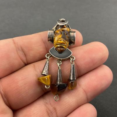 -38- SILVER | TV-120 Sterling & Polished Tigers Eye Stone Pendant | Marked