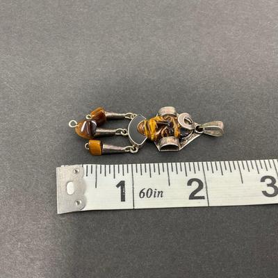 -38- SILVER | TV-120 Sterling & Polished Tigers Eye Stone Pendant | Marked