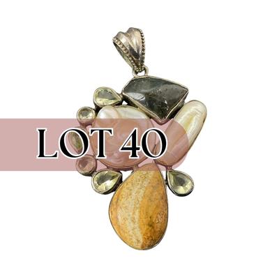-40- SILVER | 925 Sterling Necklace Pendant With Polished Stones & Pearl