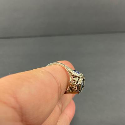 -60- GOLD | 18K Blue Stone & Gold Ring | Marked