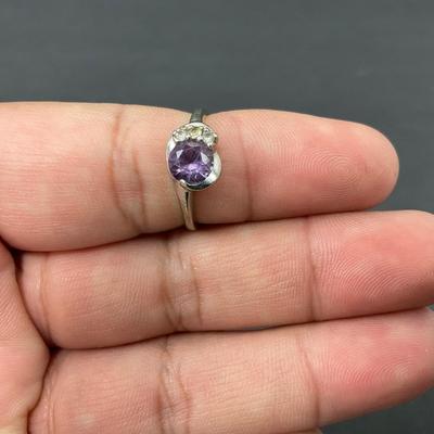-62- GOLD | 10K Ring & Purple Stone With Diamond Chips Ring | Marked