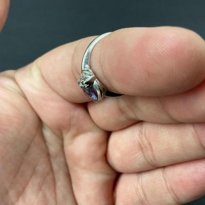 -62- GOLD | 10K Ring & Purple Stone With Diamond Chips Ring | Marked