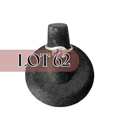 -62- GOLD | 10K Ring & Purple Stone With Diamond Chips Ring | Marked