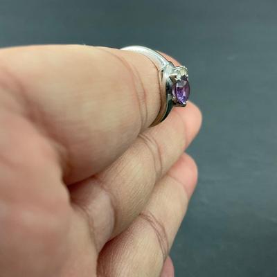 -62- GOLD | 10K Ring & Purple Stone With Diamond Chips Ring | Marked
