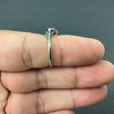 -62- GOLD | 10K Ring & Purple Stone With Diamond Chips Ring | Marked