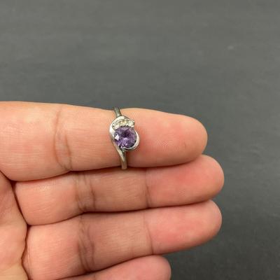-62- GOLD | 10K Ring & Purple Stone With Diamond Chips Ring | Marked