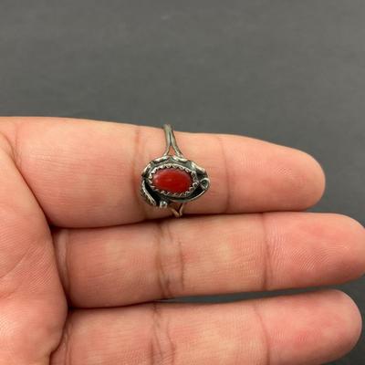 -64- SILVER | Red Polished Stone & Sterling Silver Rings | Marked