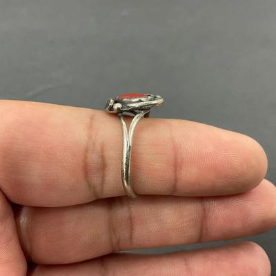 -64- SILVER | Red Polished Stone & Sterling Silver Rings | Marked