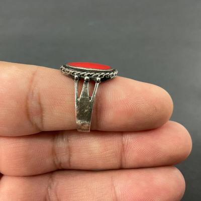 -64- SILVER | Red Polished Stone & Sterling Silver Rings | Marked