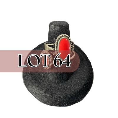 -64- SILVER | Red Polished Stone & Sterling Silver Rings | Marked