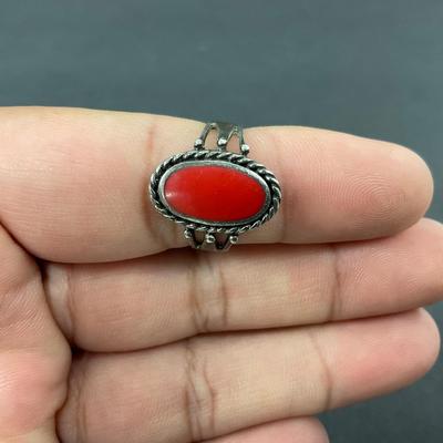 -64- SILVER | Red Polished Stone & Sterling Silver Rings | Marked