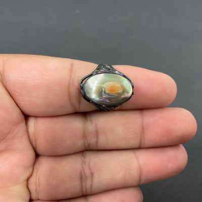 -65- SILVER | Sterling Silver & Polished Stone & Shell Rings | Marked