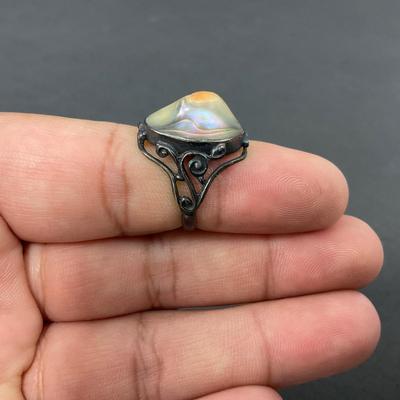 -65- SILVER | Sterling Silver & Polished Stone & Shell Rings | Marked