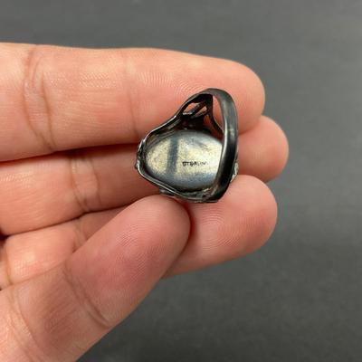 -65- SILVER | Sterling Silver & Polished Stone & Shell Rings | Marked