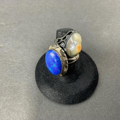 -65- SILVER | Sterling Silver & Polished Stone & Shell Rings | Marked