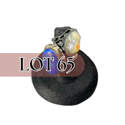 -65- SILVER | Sterling Silver & Polished Stone & Shell Rings | Marked