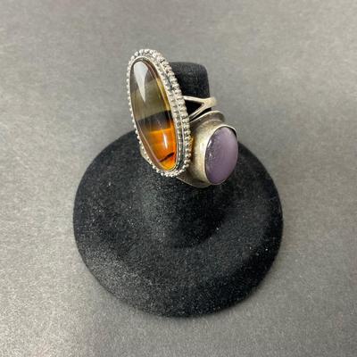 -66- SILVER | Sterling Polished Stone Rings | Marked