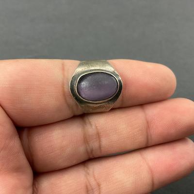 -66- SILVER | Sterling Polished Stone Rings | Marked