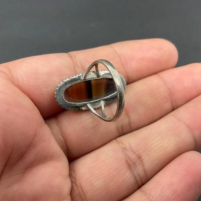 -66- SILVER | Sterling Polished Stone Rings | Marked
