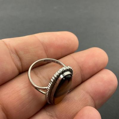 -66- SILVER | Sterling Polished Stone Rings | Marked