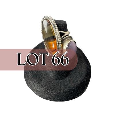 -66- SILVER | Sterling Polished Stone Rings | Marked