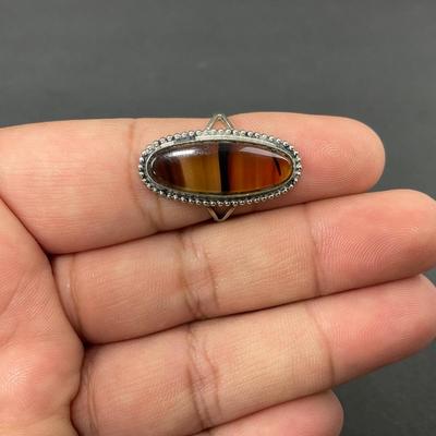 -66- SILVER | Sterling Polished Stone Rings | Marked