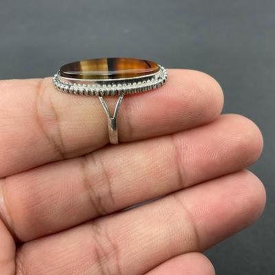 -66- SILVER | Sterling Polished Stone Rings | Marked