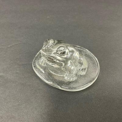 -73- VIKING | Art Glass Toad On Lily Pad Figure