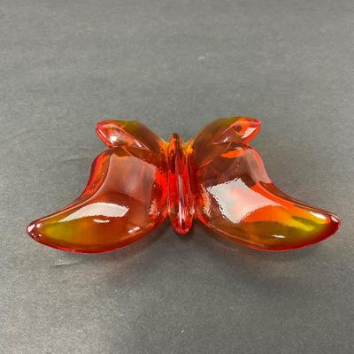 -80- VIKING | Art Glass Persimmon Butterfly Figure