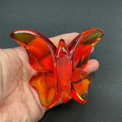 -80- VIKING | Art Glass Persimmon Butterfly Figure