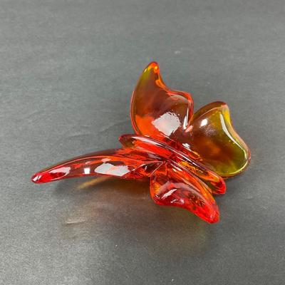 -80- VIKING | Art Glass Persimmon Butterfly Figure