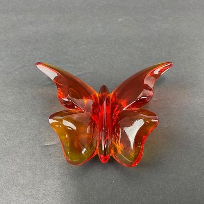 -80- VIKING | Art Glass Persimmon Butterfly Figure