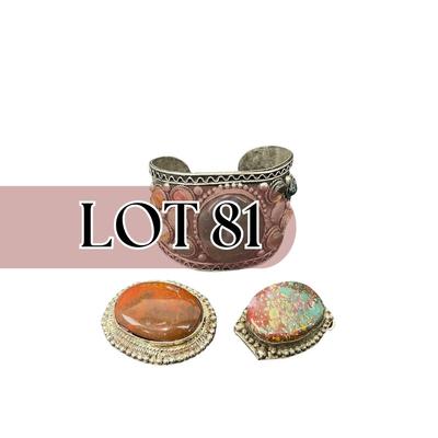 -81- JEWELRY | Polished Stones Bracelet, Pendant, & Bracelet Piece